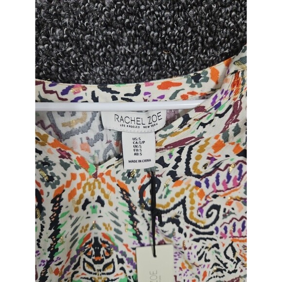 Rachel Zoe Top Women's Small S Artistic Painted Glitter Pattern V-Neck NWT - Picture 2 of 9